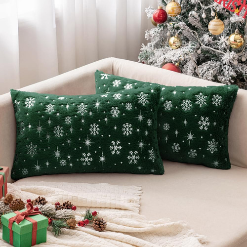 Fundas De Almohada Decorativas Navideñas Verdes Oscura...