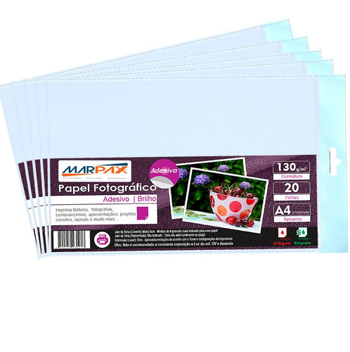 Papel Fotográfico Adesivo 130g A4 210x297mm Marpax 100 Fls