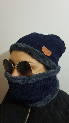 Conjunto Gorro Y Cuello Lana Y Polar Unisex Adulto Azul