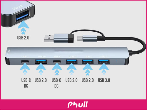 Hub Usb-c 7 Em 1 4 Portas Usb+leitor Cartão+carregamento