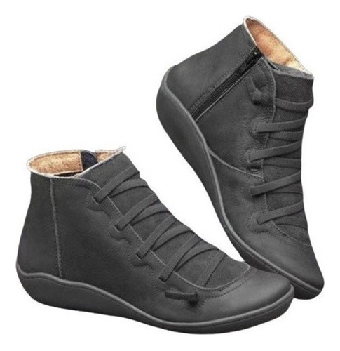 Botas Nieve Piel Auténtica Para Mujer Botines Planos Piel