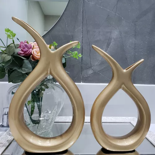 Vaso Decorativo Em Cerâmica Dourado 15x30cm