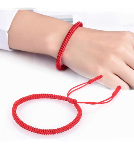 Pulsera Tibetana Roja, Hecha A Mano, (proteccion) Diámetro 18 Cm Largo 18