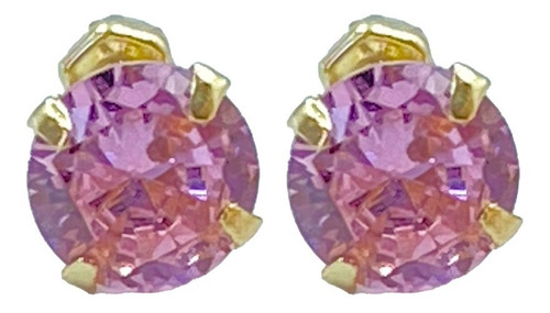 Broqueles Zirconia 7mm Rosa Niña Mujer 100% Oro 10k Aretes