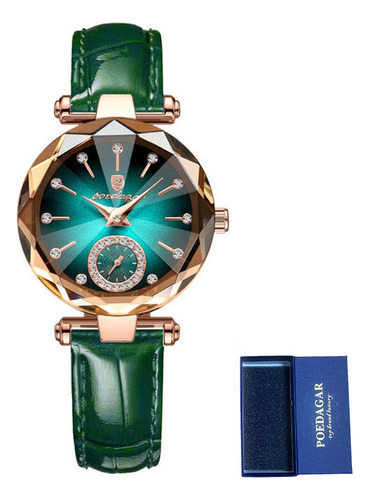 Relojes De Cuarzo Fino De Cuero Poedagar Diamond Correa Verde