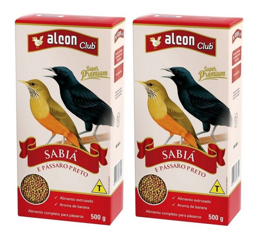 Kit 2 Unidades Ração Sabiá E Pássaro Preto Alcon Club 500g