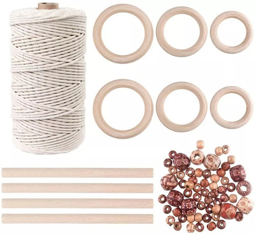 Kit Macramé 70 Accesorios Madera, 100 M Cordon Algodon 3 Mm
