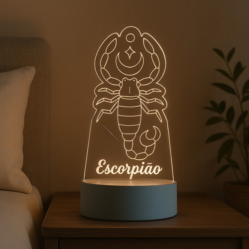 Luminária Led 3d Signo Escorpião - Abajur De Mesa