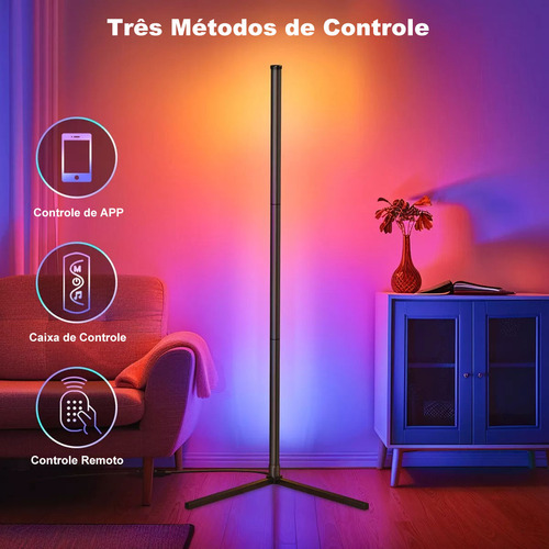 Luminária Piso Canto Com Luminária Pé Controle Remoto