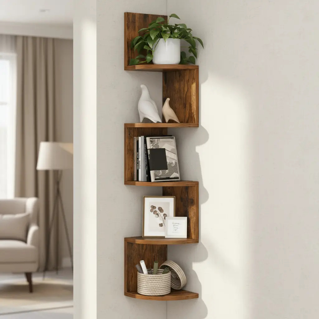 Repisas Flotantes Esquina MDF Modernas 5 Niveles Marrón 20x20x126cm