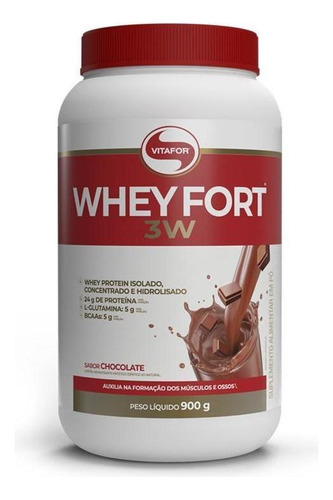Suplemento em pó Vitafor  Whey e proteínas Whey Fort 3W whey protein Whey Fort 3W sabor  chocolate em pote de 900g