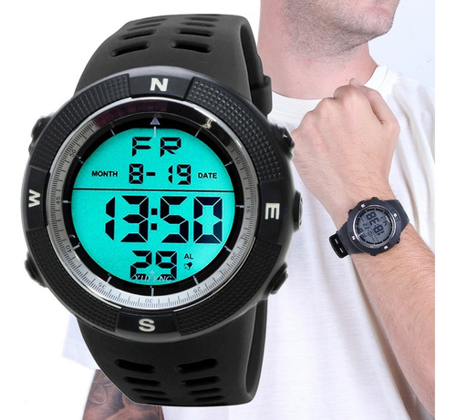 Relógio Masculino De Pulso Esportivo Prova D´agua Militar Cor da correia Preto Cor do bisel Prata XF-312 Cor do fundo Cinza