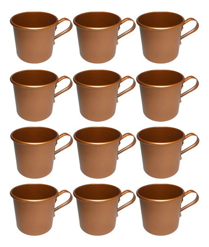 Kit Jogo 12 Caneca Copo Moscow Mule Alumínio Cor Cobre 350ml