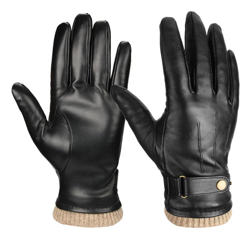 Ozero Guantes De Invierno Para Hombre Cuero Genuino Forro Su