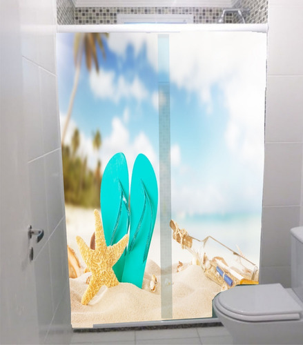 Adesivo Decor Box Pelicula Segurança Banheiro Tropical Praia