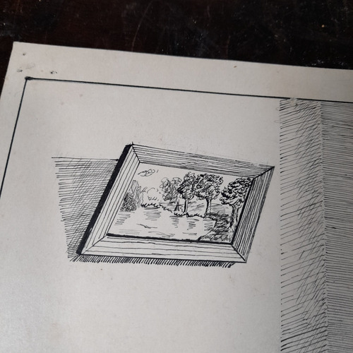 Imagem 5 de 9 de Pintura Desenho Nanquim Bico De Pena Datado 1953 Sem Moldura