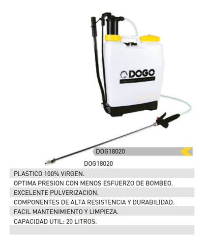Imagen 2 de 3 de Fumigador Pulverizador Mochila Dogo 20 Lts Lanza Oferta