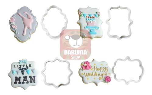 Imagen 2 de 9 de Set X4 Cortante Marco Cartel Vintage Galleta Fondant Deco