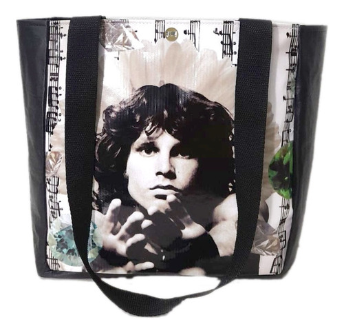 Bolsa Eco Cartera Tote Bag Jim Morrison The Doors 30x30 Negro Cuerina Oro Negro