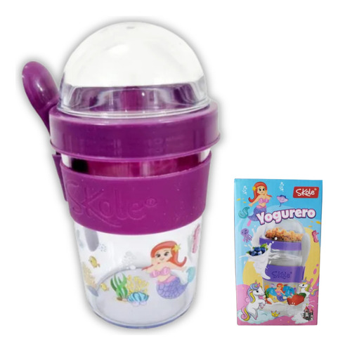Vaso Yogurt Con Porta Cereal Con Cuchara Para Merienda Niños Violeta