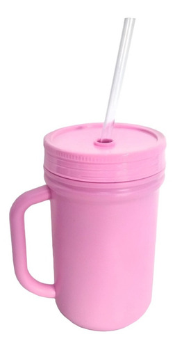 Vaso Con Asa Irrompible Rosa Con Tapa Sorbete Plástico Jarro