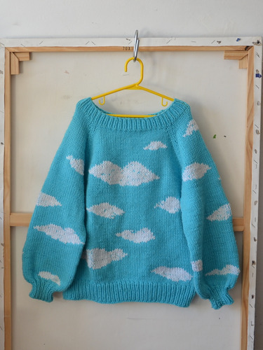 Sweater Nube Nubes Niña Niño Infantil Tejido A Mano Cielo 