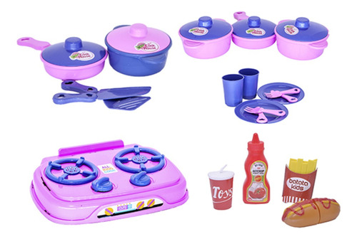 Kit Cozinha Infantil Fogão Jogo De Panela Comida Prato 20pç