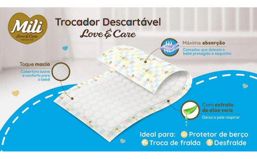 Kit Trocador Lençol Descartável Mili 84x63cm Com 10 Unidades
