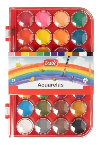 Acuarelas 28 Colores Trabi Lavables No Toxico + Pincel