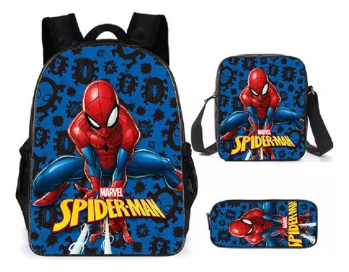 Juego De 3 Mochilas Spiderman Y Estuche Para Adolescentes