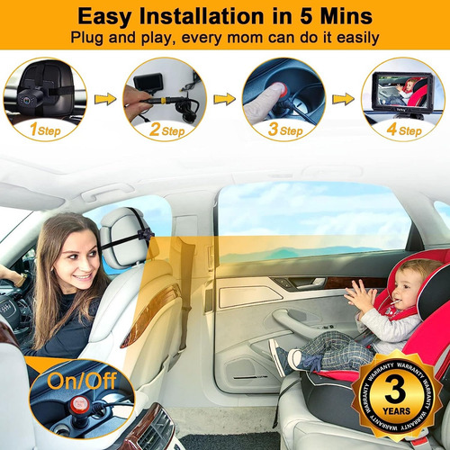 Espejo Cámara De Coche Para Bebé Hd 1080p Rotación 360°