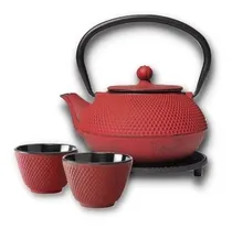Comprar Tetera+posa Tetera Hierro Fundido+infusor + 2 Cuencos Rojos