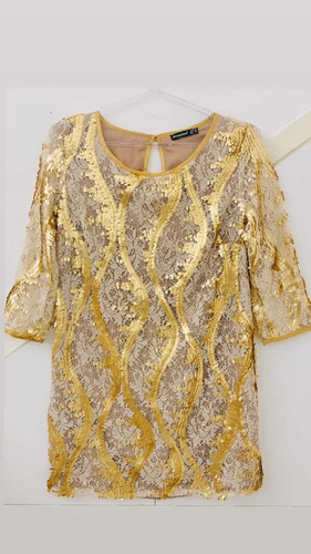 Vestido Bordado Dorado Mujer