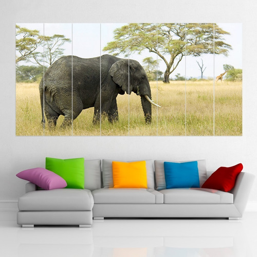 Cuadro Poliptico Elefante Paisaje Art Xxl 192x100cm