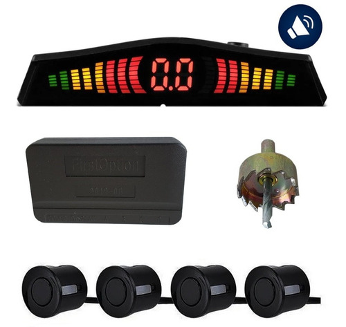 Sensor Estacionamento 4 Sensores Ré Display Led Cor Preto