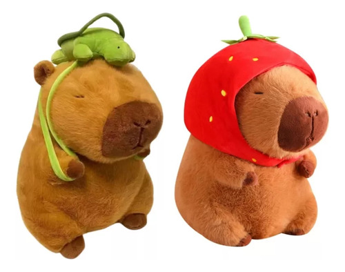 Muñeco De Peluche Capibara Con Mochila De Tortuga Y Sombrero