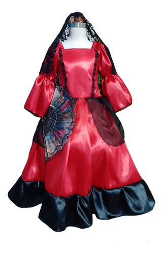 Disfraz Patrio Vestido Dama Antigua Rojo 1 Completo Rojo Xxs