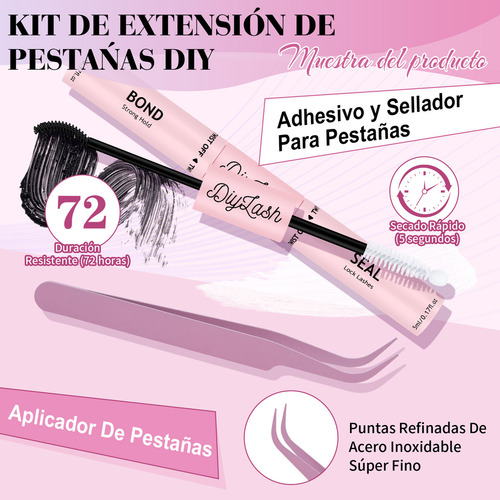 Kit De Extensiones De Pestañas 8-16mm Manga Punta Saliente Curvatura D Con Pegamento Y Removedor Apto Para Principiantes bqlash Kit Pestañas BQ