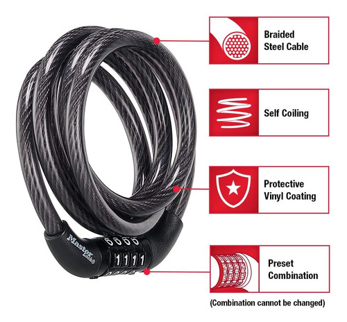 Master Lock 8143t Cable Con Bloqueo Para Bicicleta, Establec