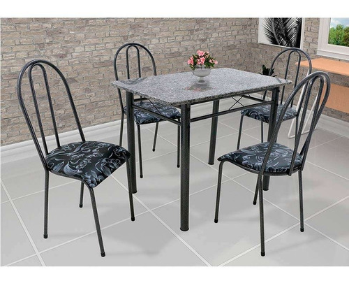 Conjunto De Mesa Com 4 Cadeiras Genebra Preto Floral