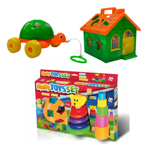 Kit Diversão Casinha Tartaruga Baby Toys Didático Colorido