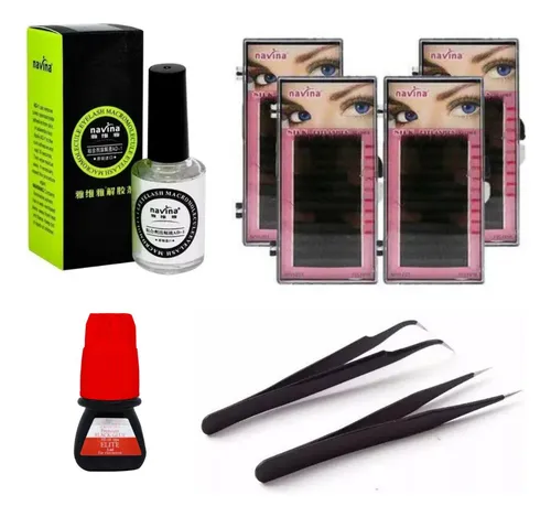 Kit Extensão De Cilios Fio Fio Postiços Removedor Cola Pinça