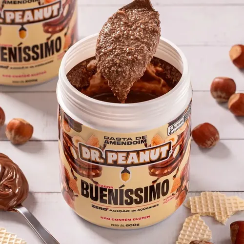 Pasta de Amendoim com Whey Protein 600g Dr. Peanut Sabor Bueníssimo Sem Glúten