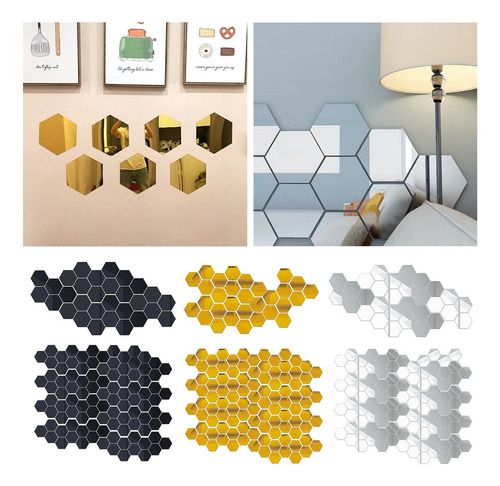 Para Juego De Pegatinas De 100 Piezas De Espejo Hexagonal, /