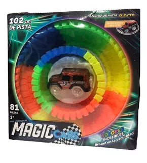 Magic Cars Pista Flexible Tracks 81 Pzs Con Auto Luces Led