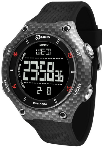 Relógio X-games Masculino Digital Xmppd567 Negativo Carbono Cor da correia Preto