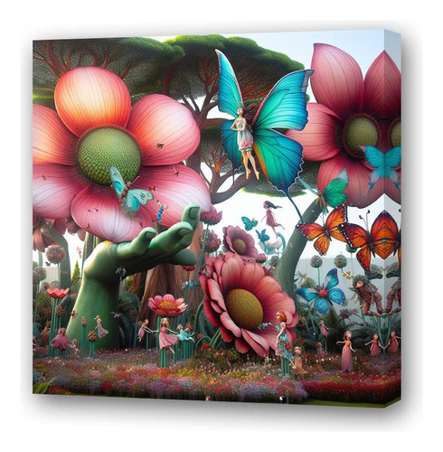 Cuadro 45x45cm Jardin De Gigantes Flor Mariposa Hada M1