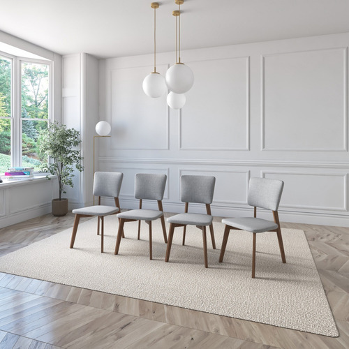Juego De Comedor Extensible Rio De Madera Con 6 Sillas Diseño De La Tela De Las Sillas Gris Claro - Nogal