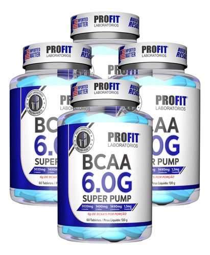 Kit 4x Bcaa 6.0 Super Pump - 60 Tabletes - Profit Labs