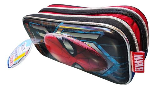 Lapicera Escolar Spiderman Doble Cierre Ruz Rojo 3d